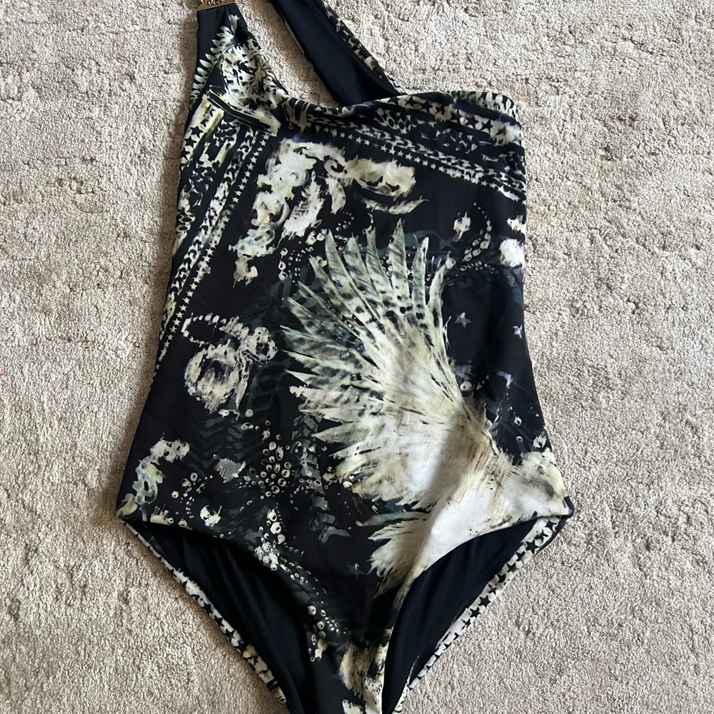 Balmain Monochrome Abstract One-Piece Swimsuit
